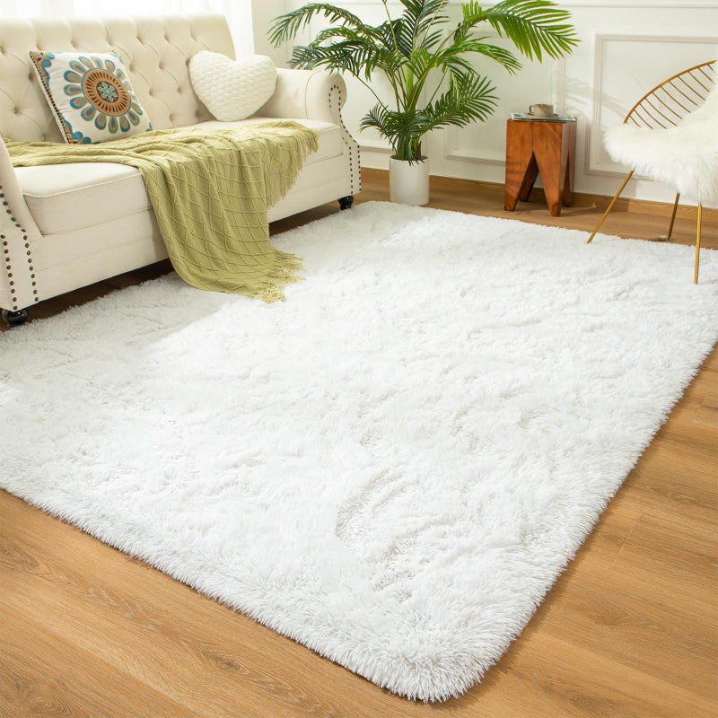 Andecor Soft Fluffy Bedroom Rugs, 5 x 8 Feet Indoor Shaggy Plush Area Rug for Boys Girls Kids Baby College Dorm Living Room Home Decor Floor Carpet, White - Image 1